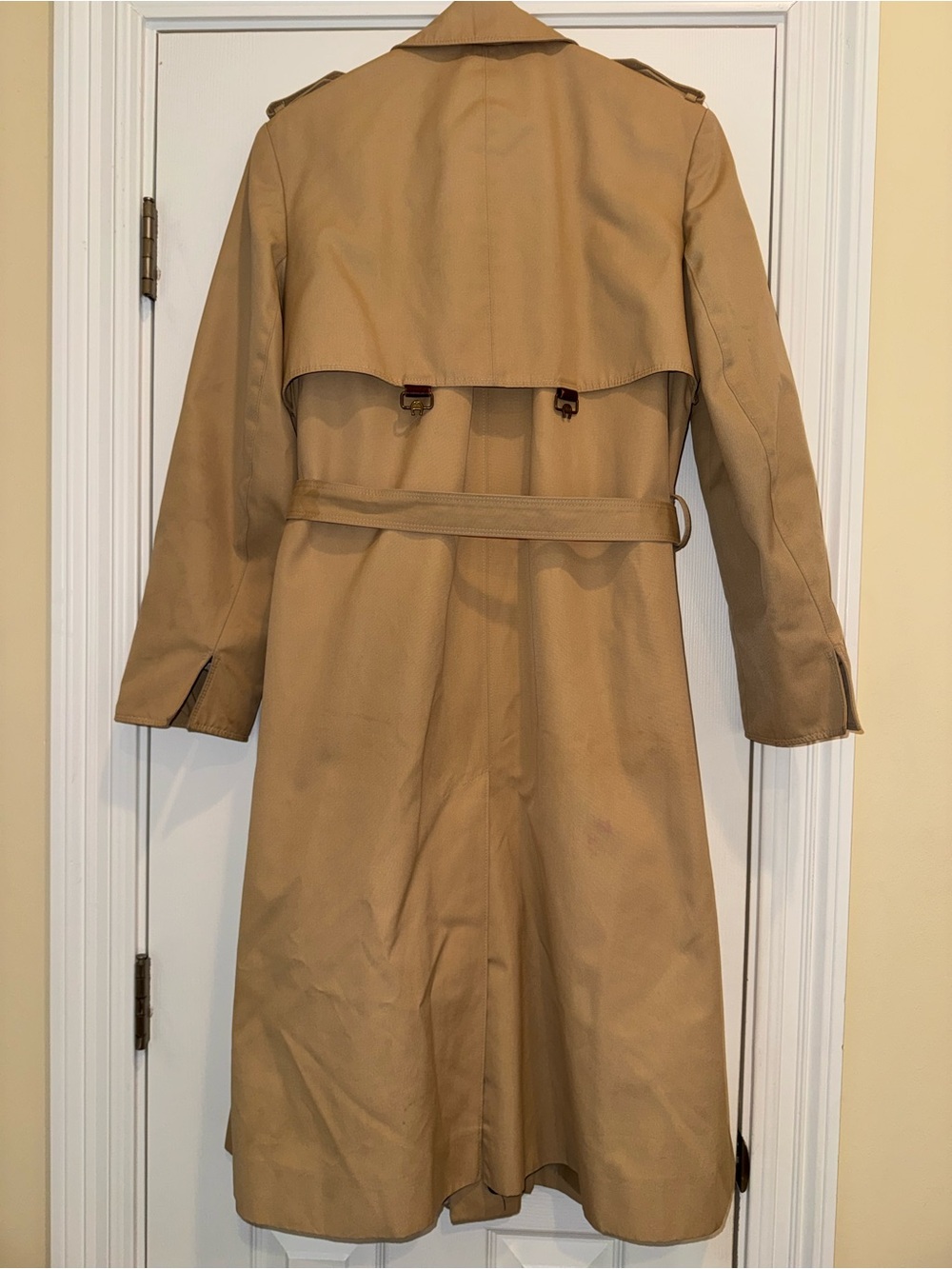 Vintage Etienne Aigner USA Tan Belted Trench Coat Leather Trim Medium - Picture 6 of 14